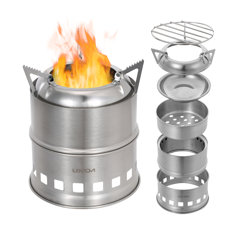 Camping Cooking System - Lixada kompor kayu Stainless Steel, kompor