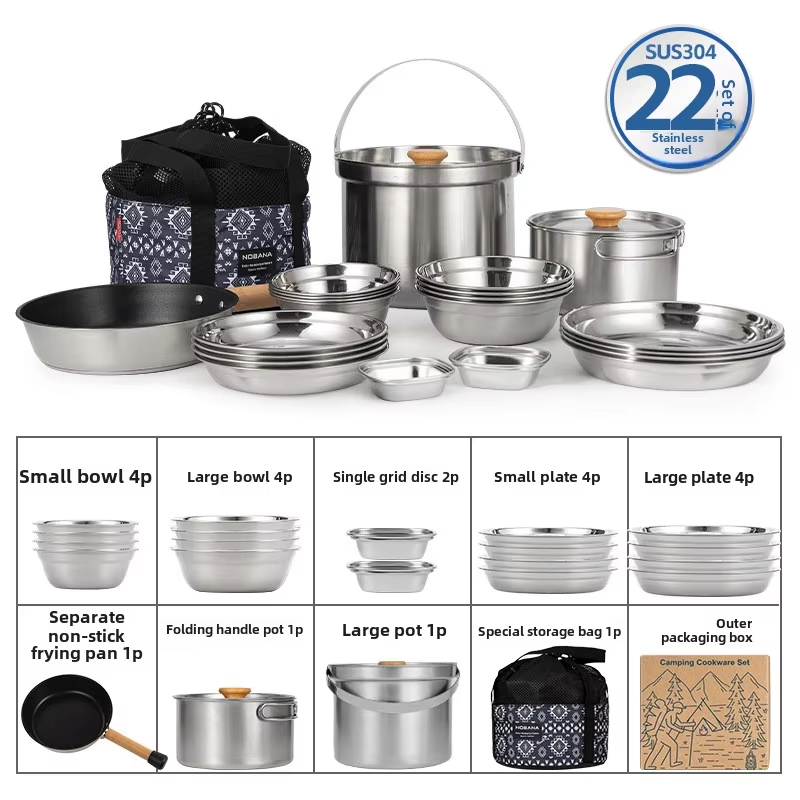 Camping Cooking Pots And Pans - NOBANA Set Panci Baja Tahan Karat
