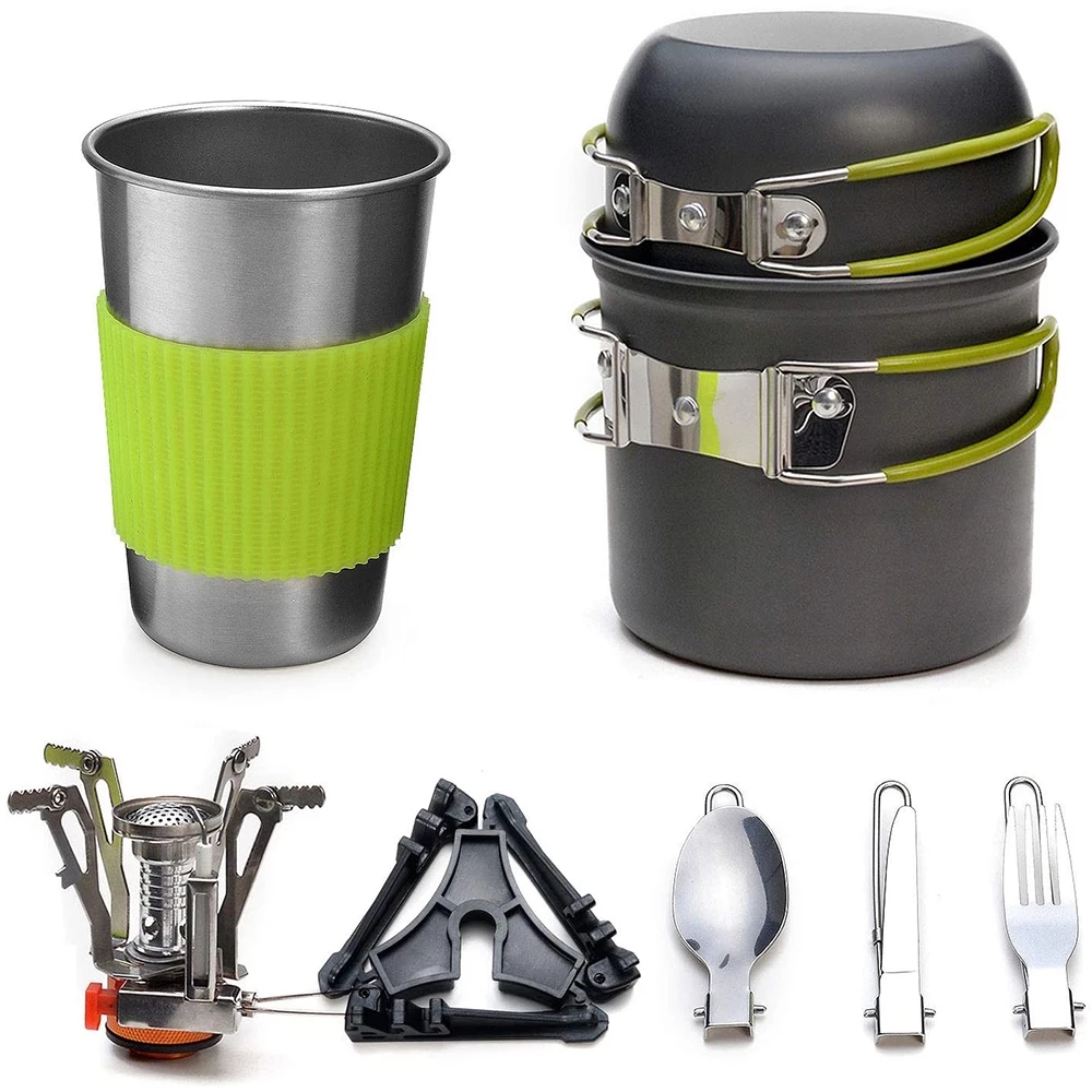 Camping Cooking Pots And Pans - Kit Peralatan Masak Berkemah dengan Kompor